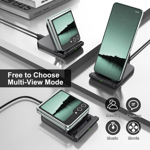 Wireless Charger for Samsung Z Flip 6 - 2 Pack, Foldable Wireless Charging Stand for Galaxy Z Flip Series, No Adapter
