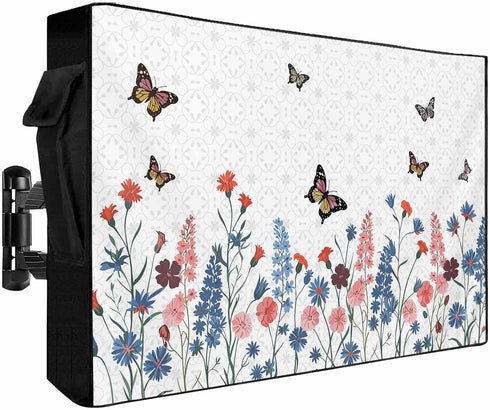 EZON-CH Outdoor TV Cover 30-32 inch Vintage Plants Weatherproof TV Screen Protector Spring