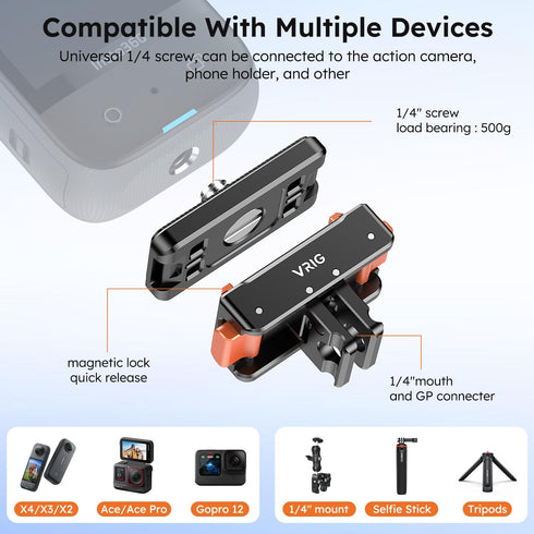 VRIG Direct Insta360 Pro2/X5/X4/X3 Insta360 1/4 VRIG Magnetic Quick Release Mount for Ace Pro/Ace Magnetic Mount Base