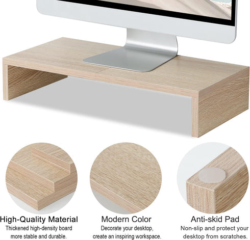 20 Inch Cozy TEAMIX Wood Monitor Stand Riser, Wooden Desktop Stand for PC/TV/Laptop/Printer, Monitor Riser