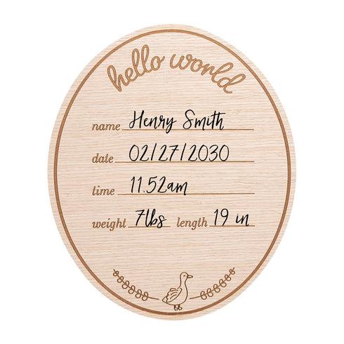 Kate & Milo Wooden Hello Baby Birth Announcement Photo Prop, Goose Design,