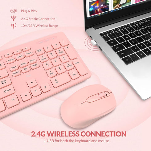 Wireless Keyboard and Mouse Combo - Rii Standard Office PC Keyboard and Optical Wireless Mice (PINK)