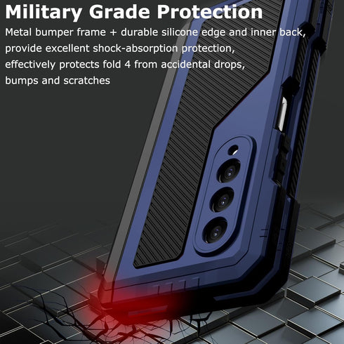 Military Rugged Heavy Duty Metal Case for Samsung Galaxy Z Fold 4 - Built-in Screen Protector, Full-Body Drop