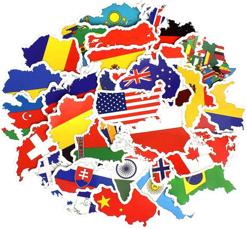 Vinyl National Flag Map Stickers, 50 Pcs Country Flag Decals for Laptop, Car, Suitcase, Water Bottle