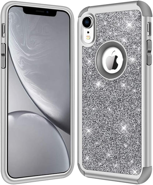 Hython Heavy Duty iPhone XR Case, Full-Body Defender Protective Bling Glitter Armor Hybrid Shockproof Cover, Gray