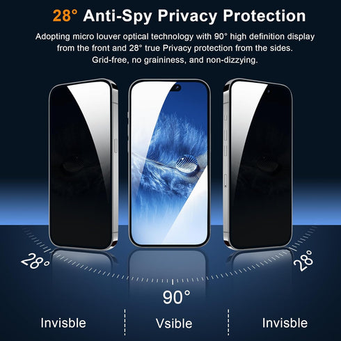 QHOHQ 3 Pack Privacy Screen Protector for iPhone 15 Pro (6.1 Inch) with 3 Pack Camera Lens Protector, Anti Spy, 9H
