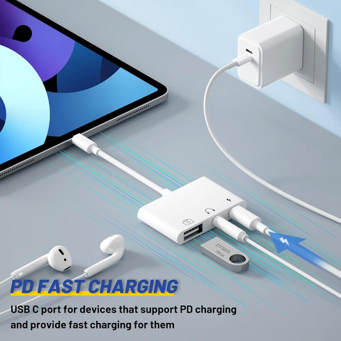 USB C to USB Adapter - 3 in 1 USB C to 3.5mm Audio Adapter for iPad