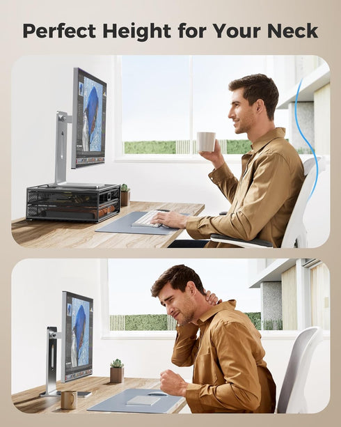 HUANUO 2 Tier Metal Monitor Stand, Desk Organizer with Drawer for PC, Laptop, Printer, Desktop Storage