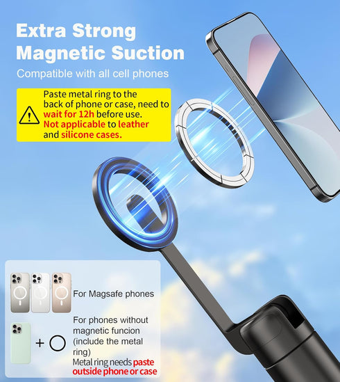 umaakyat 68" 360 Magnetic Selfie Stick Tripod for iPhone,Portable Cell Phone Tripod Stand for Magsafe with Rechargeable