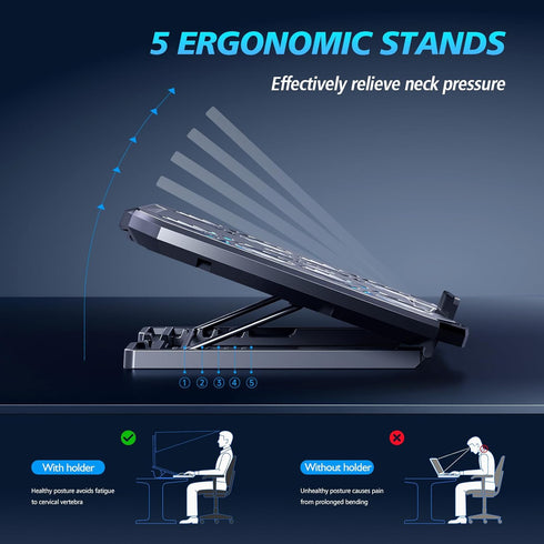 Laptop Cooling Pad, Gaming Laptop Cooler with 5 Quiet Fans for 12-15.6 Inch Laptops, Adjustable Stand