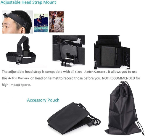 4 in 1 Chest Strap and Head Mount for GoPro Hero 12, 11, 10, AKASO EK7000, Brave 4, V50, Dragon Touch Action Cameras