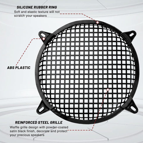 12" Car Audio Speaker Grill Cover: Subwoofer Metal Mesh-Waffle Grill Cover Protector with Rubber Frame (Pack of 2)