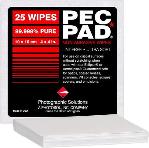PEC-PAD Ultra Soft Lint Free Wipes for Cleaning Sensitive Surfaces like Camera, Lens, Filters, Film, Scanners (4x4, 25