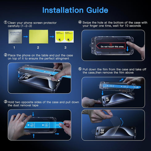 Uyiton Anti-Blue Light Screen Protector for iPhone 15 Pro, Unbreakable Glass, Easy Fit Full Coverage, Scratch