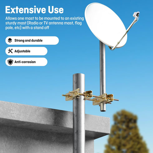 HEVIDUBANA 4 Pcs Antenna Mast Clamp TV Satellite Pole Mount Bracket - Heavy Duty Rod to Rod Clamp - Double Pipe