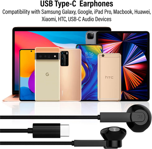 Maeline USB C Headphone - Wired Earbuds with Microphone, Noise Canceling in-Ear Headset for Computers, Black