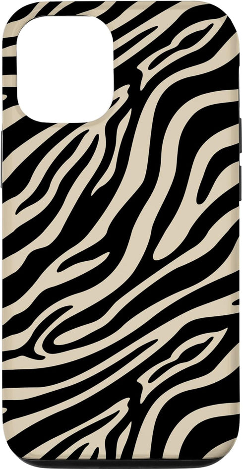 iPhone 13 Case, Zebra Stripes Print Pattern in Black and Beige