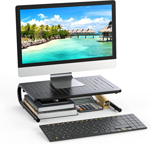 HUANUO Laptop Stand Riser for Desk, Desktop Computer Stand Organizer with Vented Metal, Laptop Shelf for PC, Printer