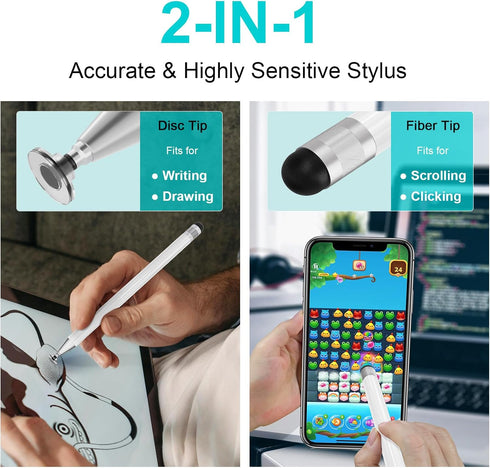 SSS·GRGB Magnetic Disc Stylus for Touch Screens - High Sensitivity Capacitive Stylus for Tablets, White
