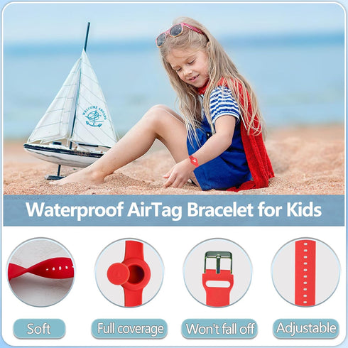 Waterproof AirTag Bracelet for Kids, Personalized Initial Letter Holder, Adjustable Anti-Lost GPS Tracker, A