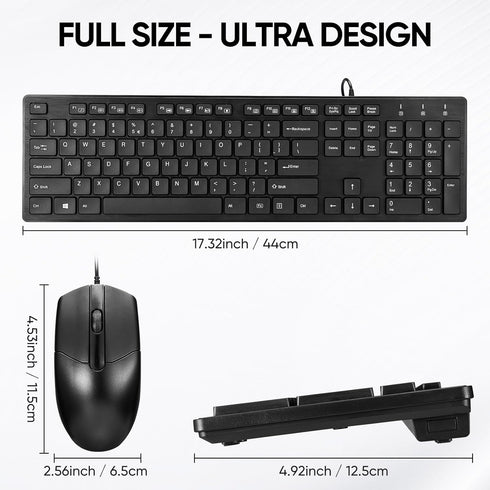 Guiheng Wired Keyboard and Mouse Combo, Full-Sized Ergonomic Computer Keyboard and Optical Wired Mouse for Windows, Mac