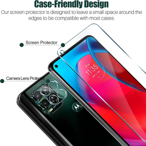 TQLGY 3 Pack Ultra HD Tempered Glass Screen Protector for Motorola Moto G Stylus 5G 2021 + Camera Lens Protectors.