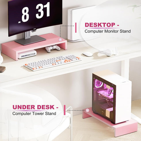TEAMIX Pink Monitor Riser, 20L Inch Wood Stand for Desk, Sturdy TV/Screen/PC/Printer Riser with Storage (Pink, 20 inch)