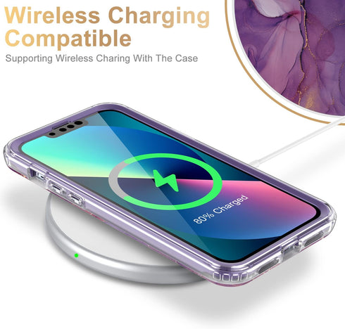 Esdot Rugged Case for iPhone 13 with Built-in Screen Protector, Military Grade, Fashionable Designs, Glitter Purple