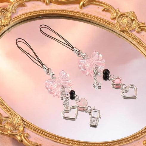 Mabor 2Pcs Y2K Pink Cell Phone Charms Cute Butterfly Heart Bow Shape Cellphone Case Charm Strap Aesthetic Accessories