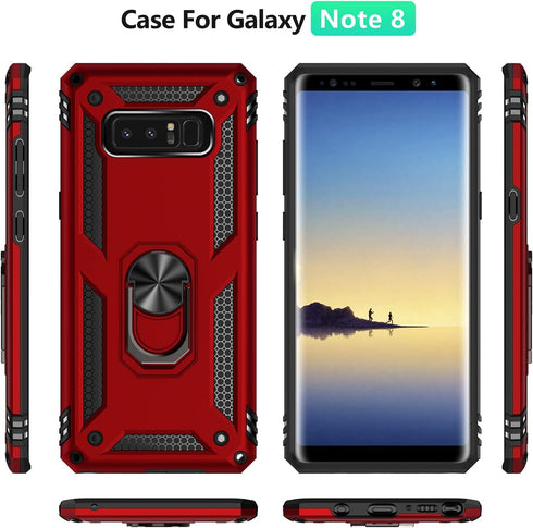 Military Grade Shockproof Case for Samsung Galaxy Note 8, 360 Metal Rotating Ring Kickstand Holder, Built-in Magnetic