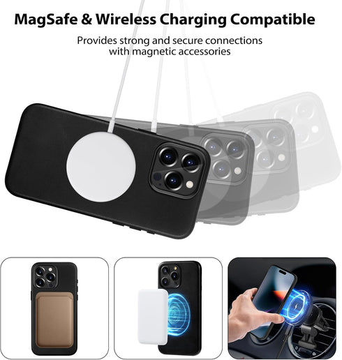 Belemay iPhone 15 Pro Max Leather Case, Compatible with MagSafe, Full-Grain Leather, Slim Fit & Sleek - Black