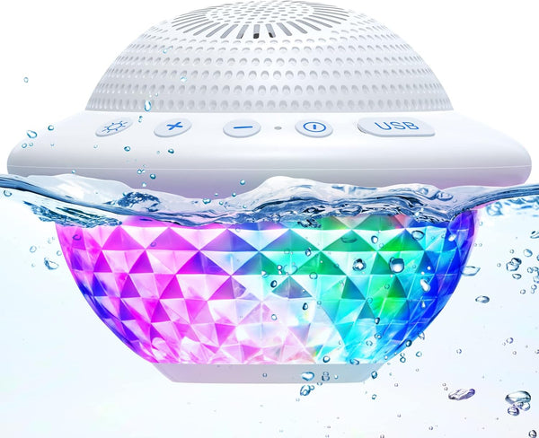 Floating Pool Speakers with Colorful LED Lights, IPX7 Waterproof Hot Tub Bluetooth Speaker, 10W Stereo Loud Sound,