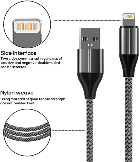 10ft iPhone Charger Cable (3 Pack) - MFi Certified Nylon Braided Lightning USB for iPhone 11/Pro/X/Xs Max/XR/8 Plus/7