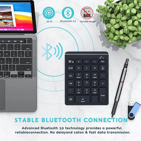 Bluetooth Number Pad for Laptop, Wireless Numeric Keypad, 28 Keys Numpad for Laptop, MacBook Air/Pro, iMac, Surface Pro