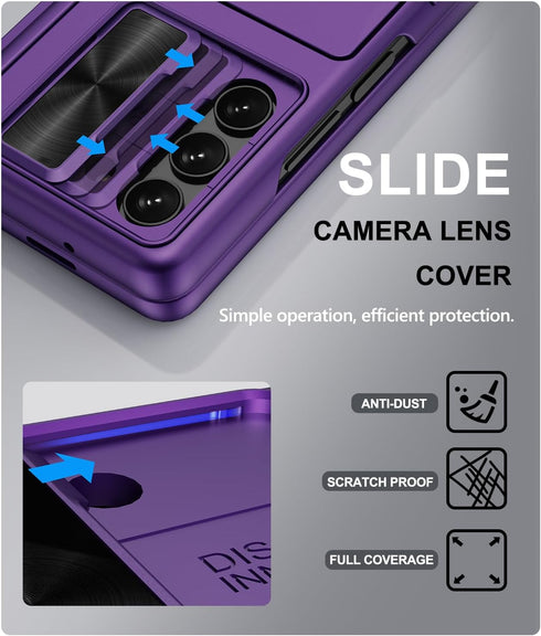 Galaxy Z Fold 5 Case - Card Holder & Kickstand & Hinge Protection & Sliding Lens Cover, Built-in Screen Protector,