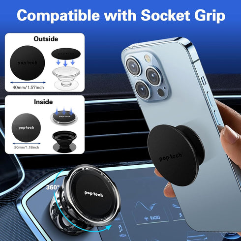 pop-tech Magnetic Car Phone Holder: Adhesive All-Metal Dash Mount for Mercedes Benz GLC/C/E/CLS-Class - Universal