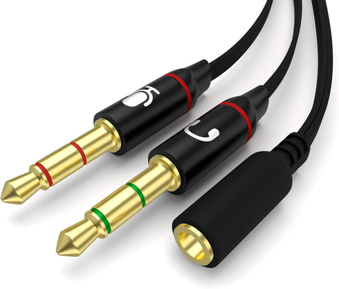 Y Cable Splitter Adapter, 3.5mm Female to 2 Male - Premium Gold-Plated Corrosion-Resistant Audio Mic