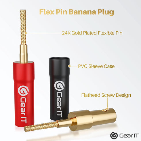 GEARit Flex Pin Banana Plugs - Speaker Wire Connector Pin Plug Type (6 Pairs, 12 Pieces), 24K Gold Plated Insulated for