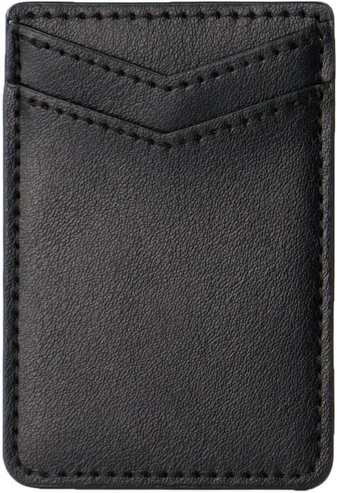 2Pack Leather Phone Wallet, Adhesive Stick On Credit Card Holder for Back of iPhone and Android Phone Case-Black