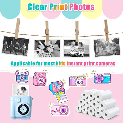 12 Rolls Instant Print Camera Refill Paper for Kids, Hikkon Thermal Print Paper Rolls for Most Instant Cameras
