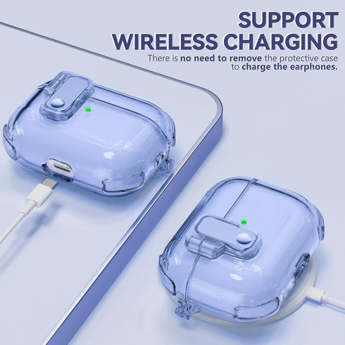 Inesore Clear Case for AirPods Pro 2nd Generation with Safety Lock, Magsafe One Click Open Function, Blue