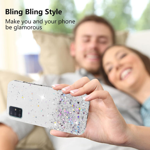 Samsung A71 5G Case, Clear Glitter Silicone, Phone Cover, Glitter Sparkle Pink, Shockproof Thin Design