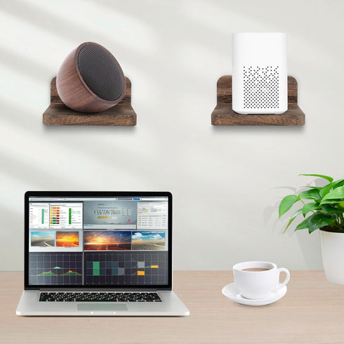 Wall Mounted Speaker Stand Holder Floating Shelf, Monitor Camera Holder Small Shelf for Bluetooth Speaker Webcam Cell Phones Mesh Router Toy Display Cable Boxes by Wood (2 Pack) by BEARUT