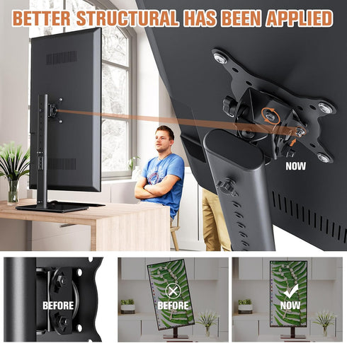 Hemudu 27-43 Inch -15 10 45 360 77lbs HT05B-003 Single Monitor Stand Freestanding Monitor Arm Curved Screen Monitor