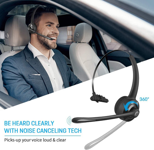 Wireless Headphones, Pro Trucker Headset, Wireless Over Head Earpiece, On Ear Car Headphones with Microphone for Truck Driver, Phones, Skype, Call Center, Office