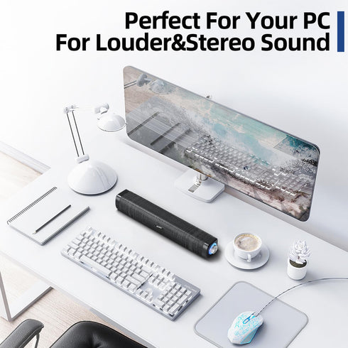 USB Computer Speakers with 3.5 mm Aux, Wired USB Powered SoundBar with Colorful LED Lights for Monitor, Laptop, Phone