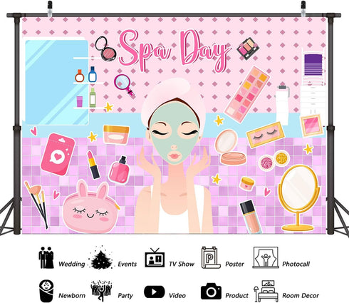 Dtekoj 7X5FT Spa Party Backdrop, Sweet Pink Beauty Makeup Photography Background Banner for Spa Birthday Party
