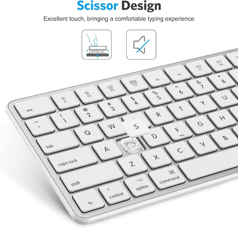OMOTON Bluetooth Keyboard for Mac, Wireless with Numeric Keypad, Multi-Device, Rechargeable, Silver