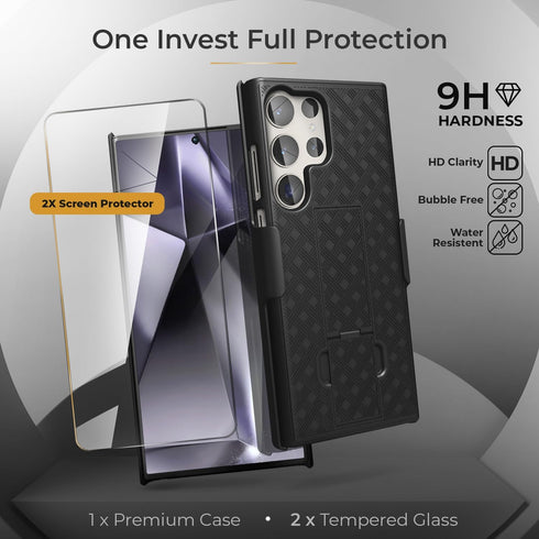Samsung Galaxy S24 Ultra Case - MOTIVE 3 in 1, Military Grade Protection, 2X Screen Protector, Shockproof Holster,