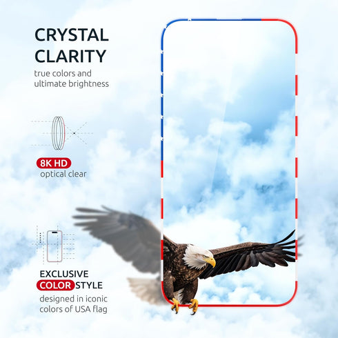 Screen Protector for 16 Pro Max, 2-Pack USA Flag & Black Frame, Tempered Glass Full Coverage